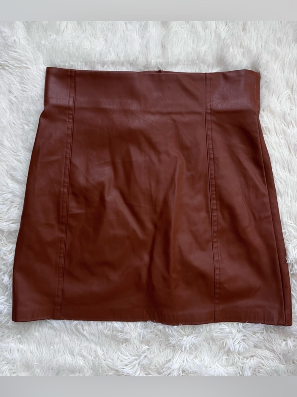 Zara Brown Faux Leather High Waisted Mini Skirt - Picture 4 of 5
